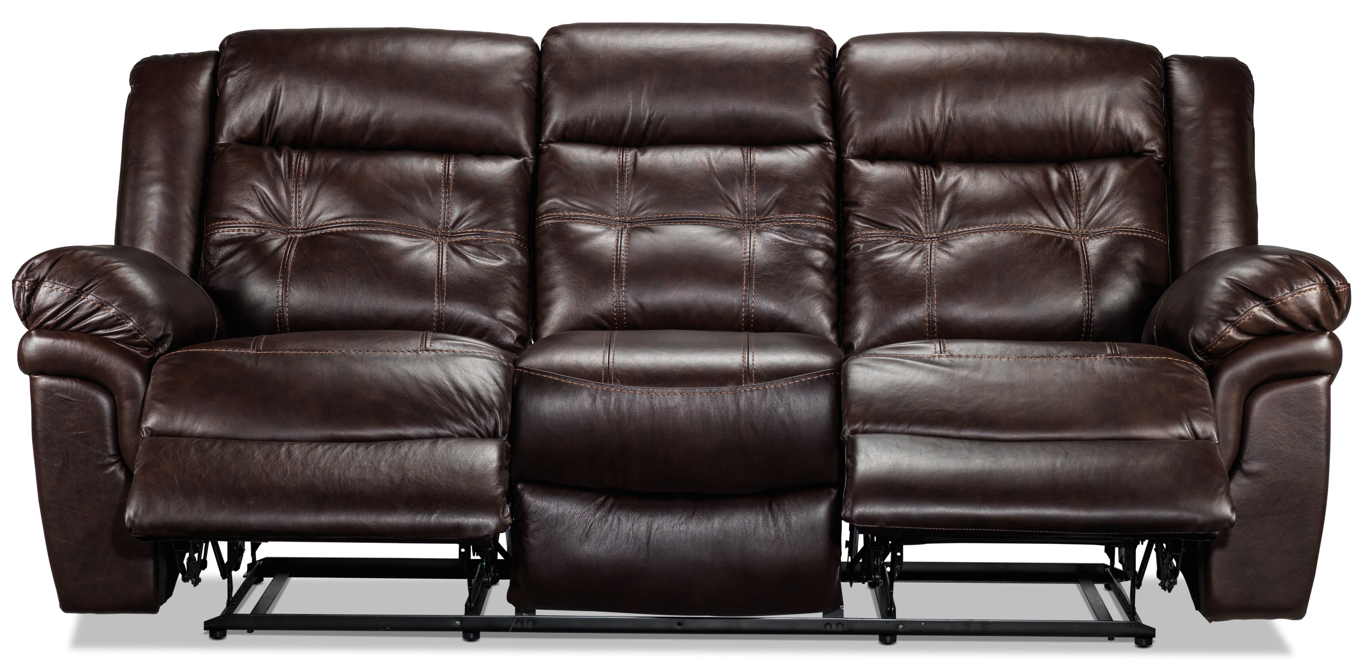 Cooper Leather Reclining Sofa, Reclining Loveseat with Console and Recliner Set - Brown