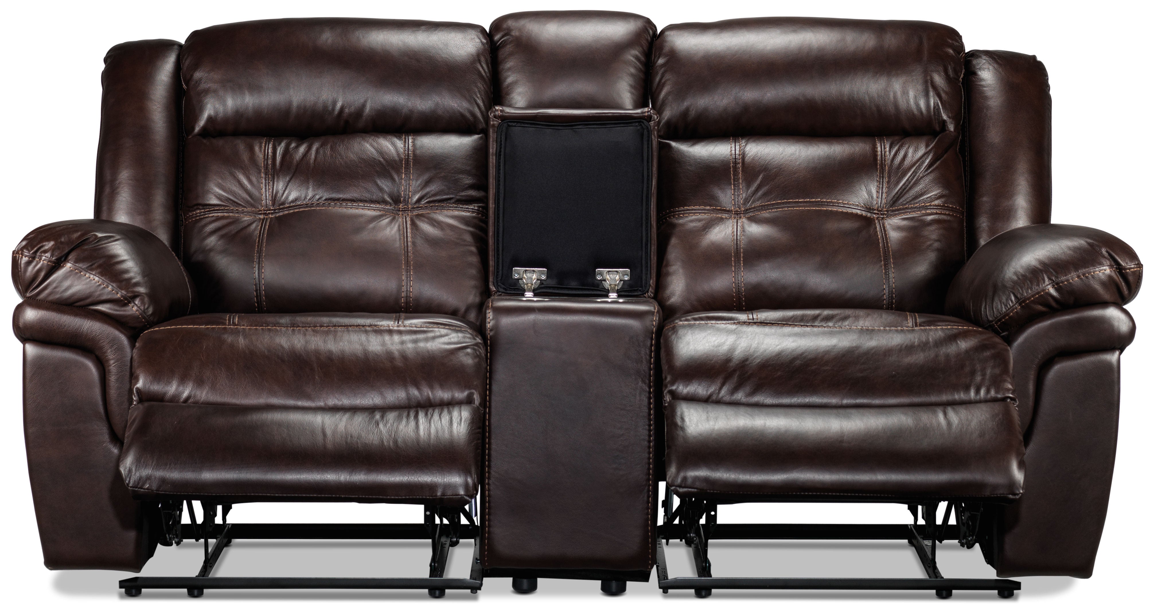 Cooper Leather Reclining Sofa, Reclining Loveseat with Console and Recliner Set - Brown