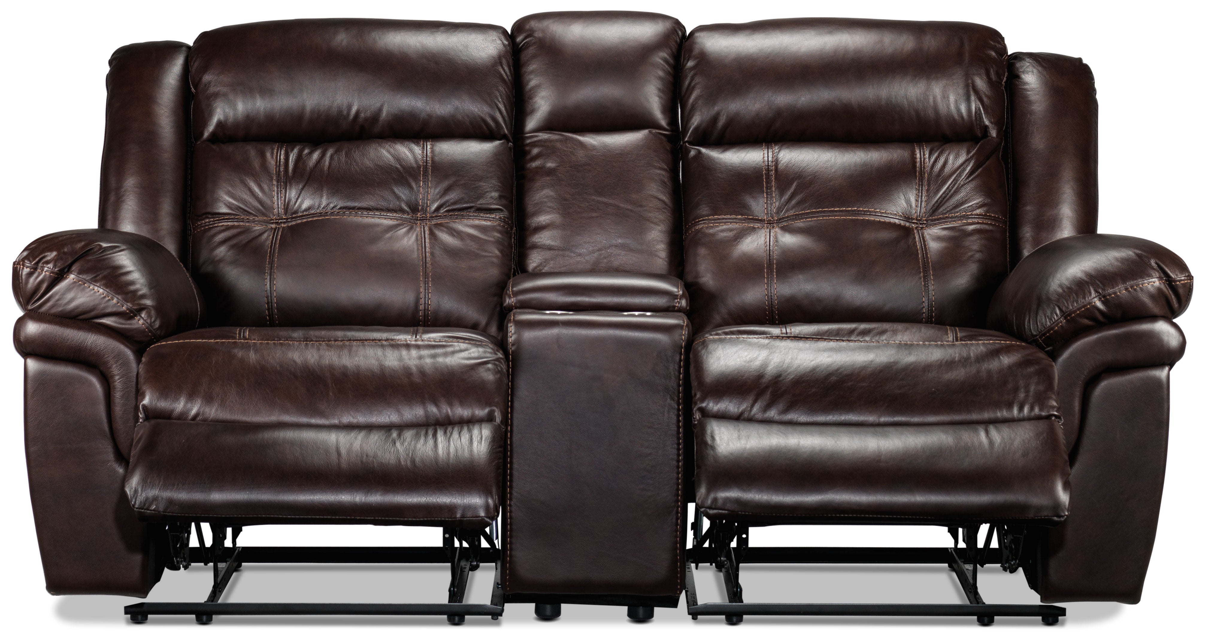 Cooper Leather Reclining Loveseat with Console - Brown