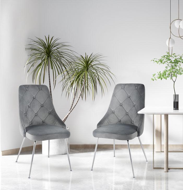 Plumeria Side Chair - Grey, Chrome