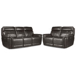 Stallion Leather Dual Power Reclining Sofa and Loveseat Set - Dark Grey