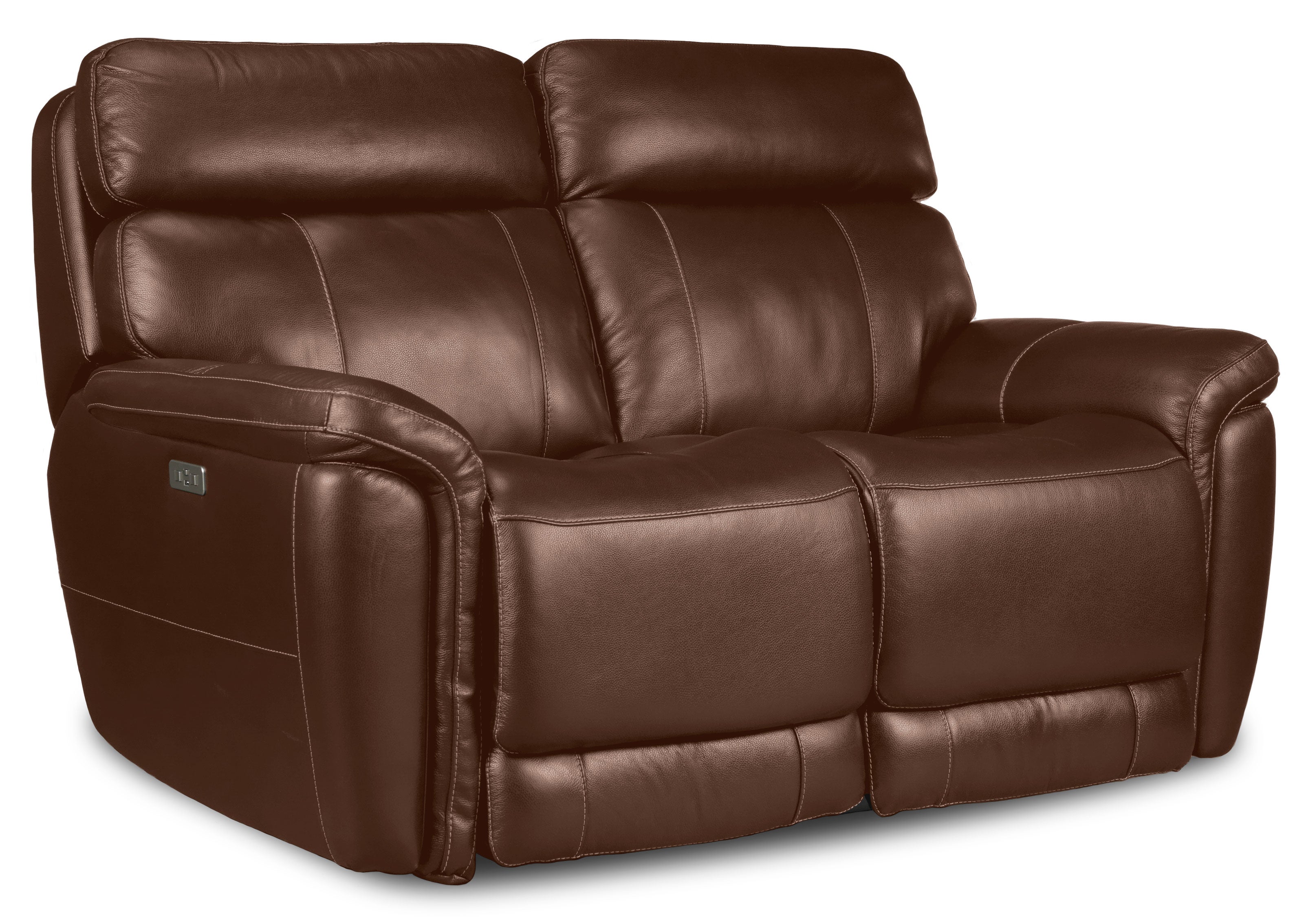 Stallion Leather Dual Power Reclining Loveseat - Chestnut
