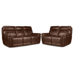 Stallion Leather Dual Power Reclining Sofa and Loveseat Set - Chestnut