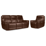 Stallion Leather Dual Power Reclining Sofa and Chair Set - Chestnut