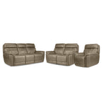 Stallion Leather Dual Power Reclining Sofa, Loveseat and Chair Set - Pebble