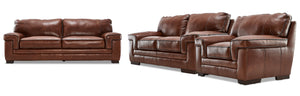 Stampede Ens. Sofa, causeuse et fauteuil en cuir – cognac