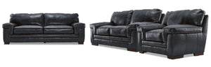 Stampede Ens. Sofa, causeuse et fauteuil en cuir – anthracite
