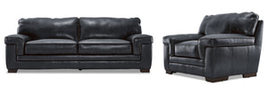 Stampede Ens. Sofa et fauteuil en cuir – anthracite