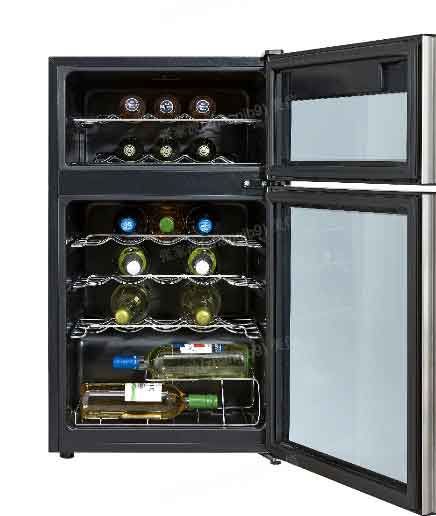 Refroidisseur/Réfrigérateur à vin autonome à deux zones avec tablettes en  bois, capacité de 38 bouteilles, acier inoxydable