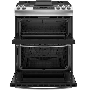 GE Cuisinière au gaz 6,7 pi³ encastrable à four double avec friture à air 30 po acier inoxydable JCGSS86SPSS