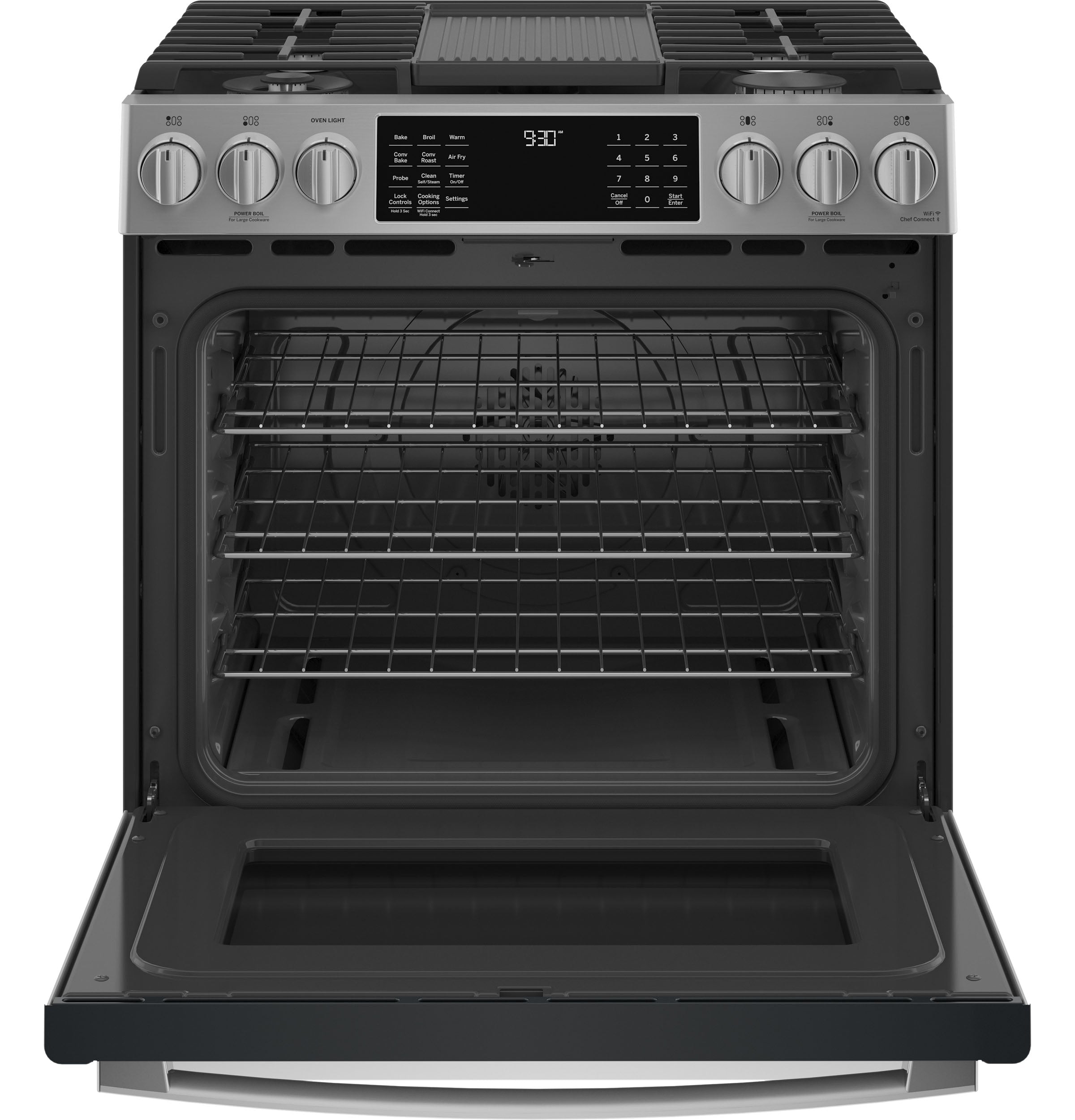 GE Profile Fingerprint Resistant Stainless Steel 30" Smart Slide-In Front-Control Gas Range with Air Fry (5.6 Cu.Ft.) - PCGS930YPFS