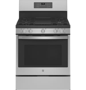 GE Profile Cuisinière intelligente au gaz 5,6 pi³ autonome avec friture à air 30 po acier inoxydable résistant aux traces de doigts PCGS935YPFS