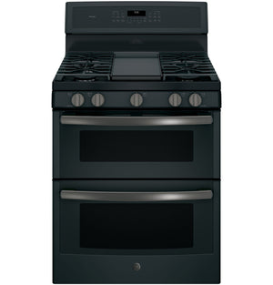 GE Profile Cuisinière au gaz 6,8 pi³ à four double ardoise noire PCGB960FEJDS