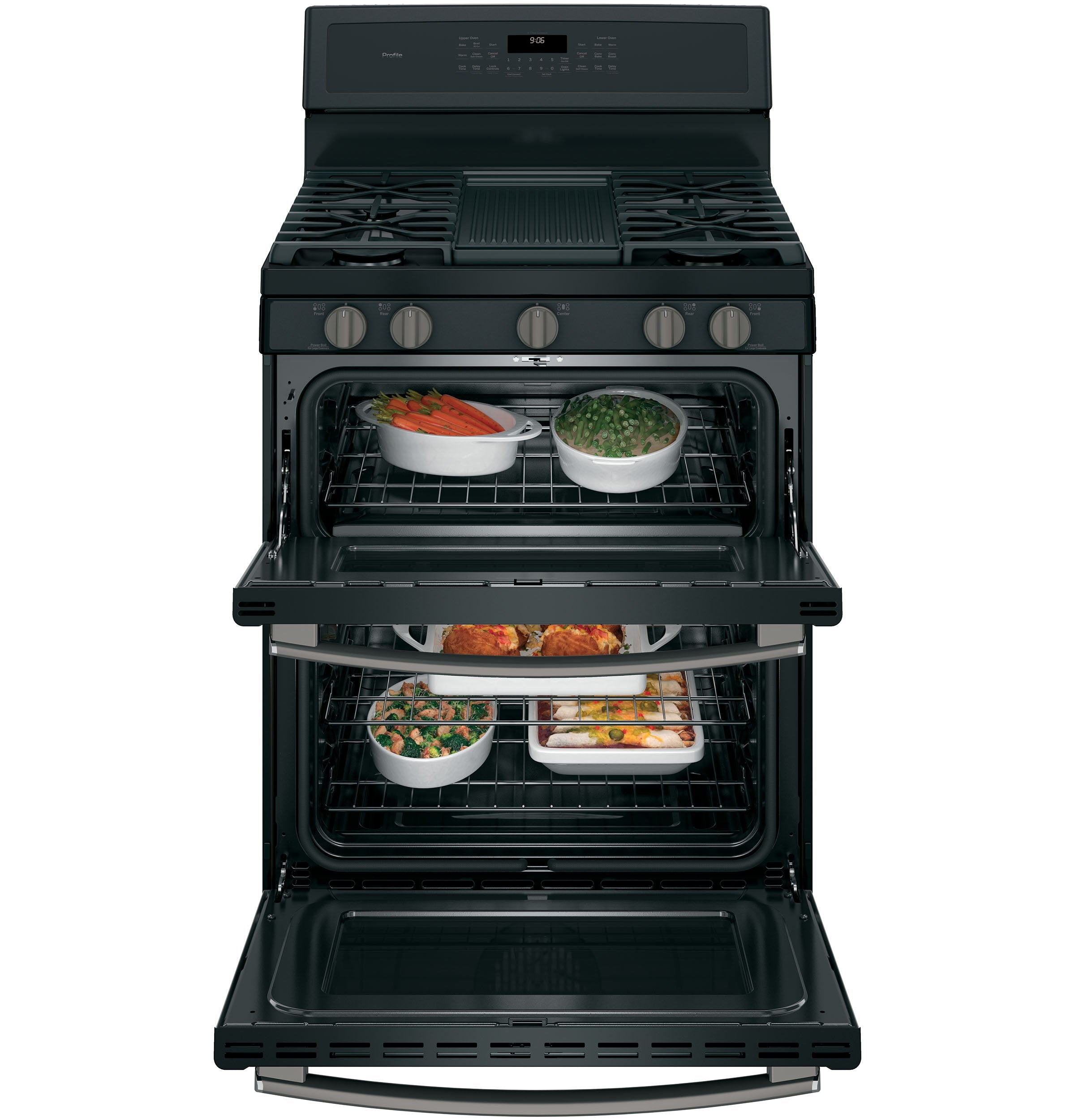GE Profile Black Slate Freestanding Gas Double Oven Range (6.8 Cu. Ft.) - PCGB960FEJDS