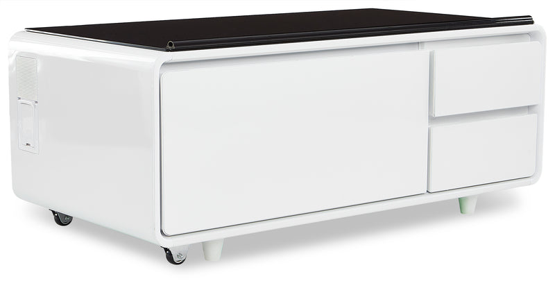 sobro Table basse avec réfrigérateur intégré, haut-parleurs, prises,  lumière LED, etc. - Blanc : : Maison