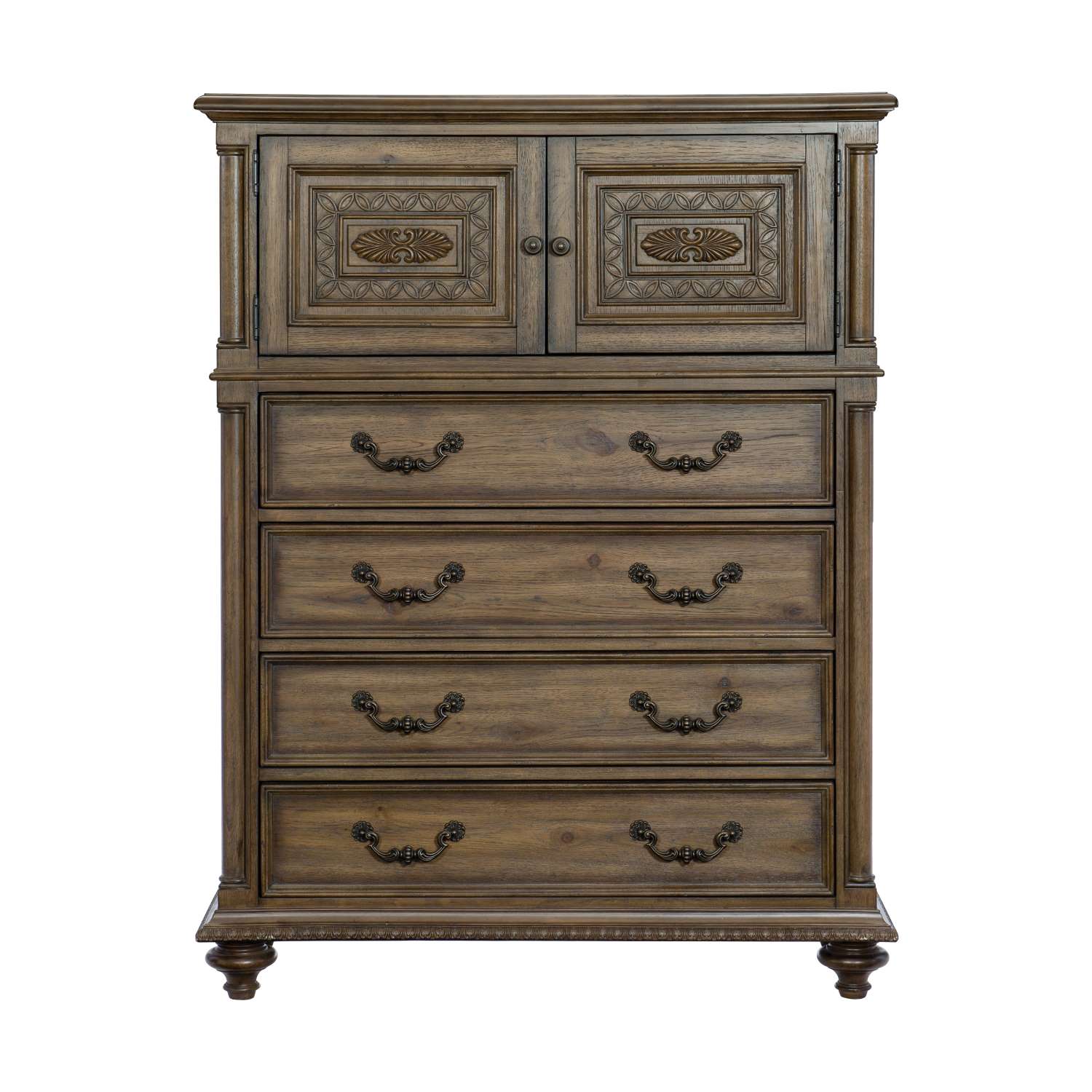 Rachelle 4 Drawer Chest with Storage Cabinet - Pecan