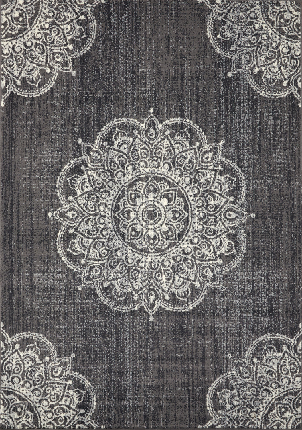 Fiona Medallion Stamps Area Rug - 5' X 7' - Grey/Cream