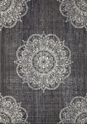 Fiona Medallion Stamps Area Rug - 5' X 7' - Grey/Cream