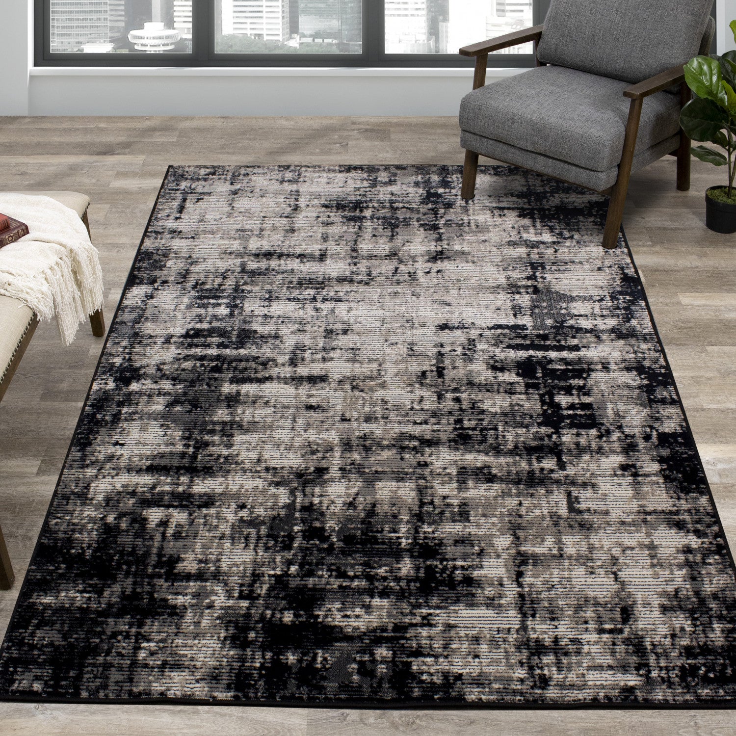 Ariel Grey Cream Distressed Rug, 5'1" X 7'7" Area Rug