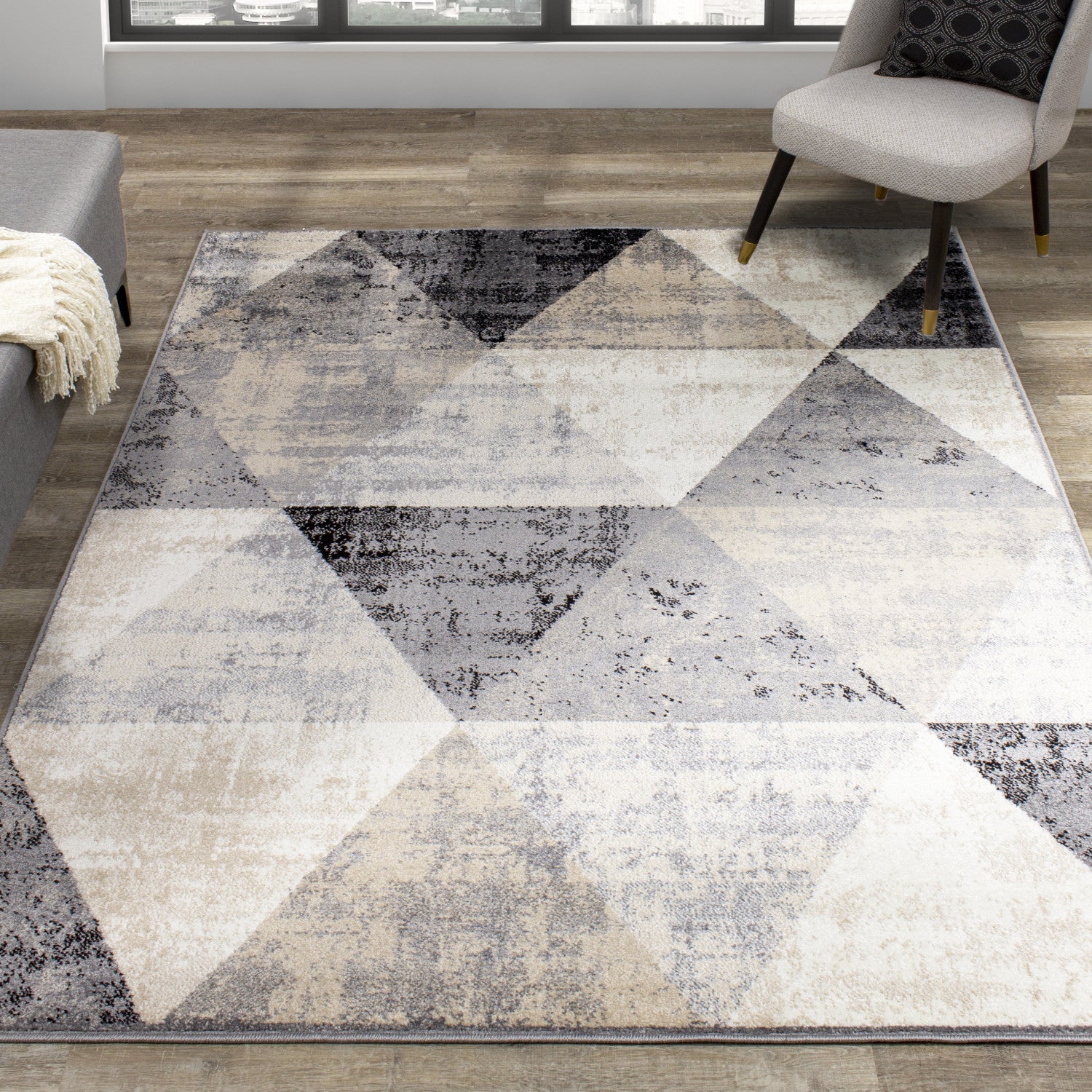 Siecle Triangle Shapes Area Rug - 8' X 11' - Cream/Beige