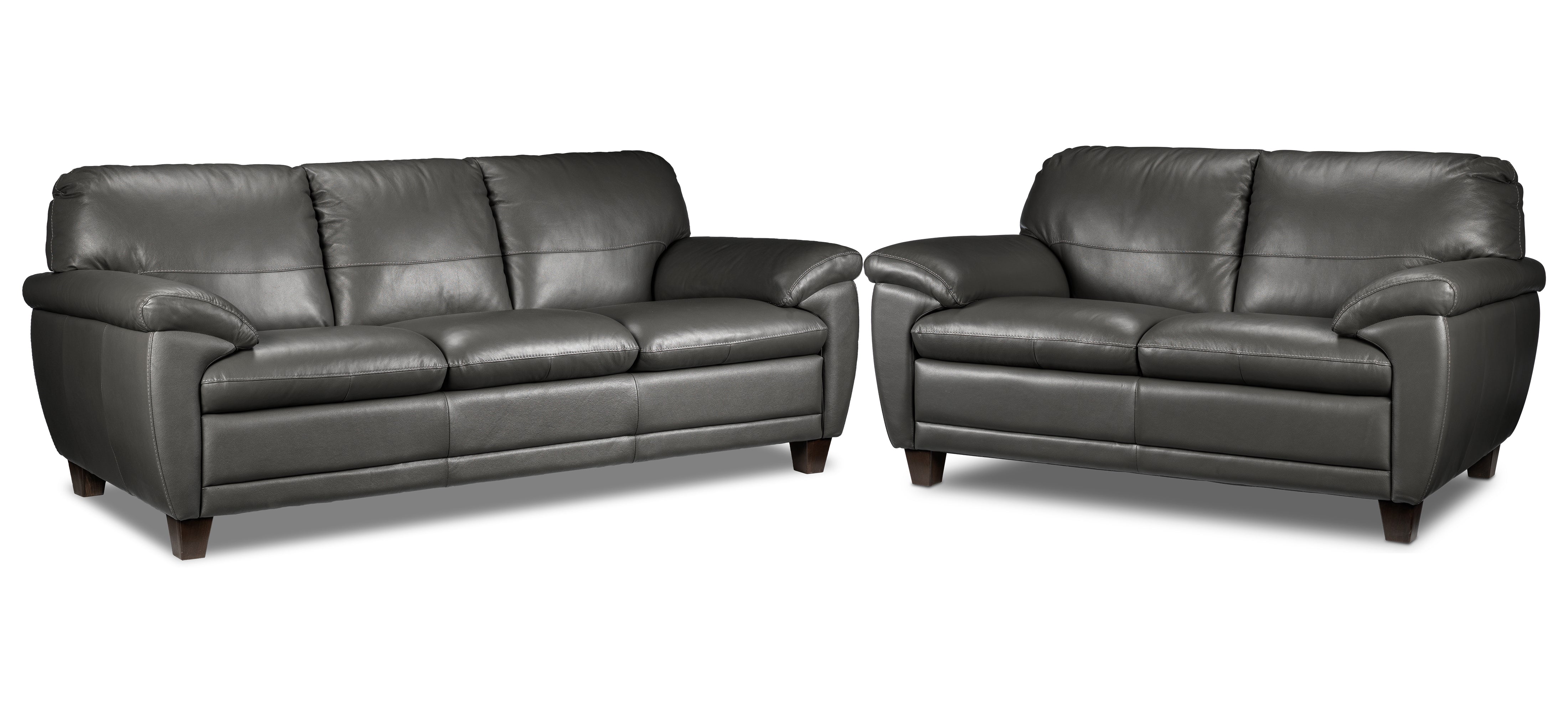 Leonardo Leather Sofa and Loveseat Set - Grey