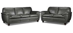 Leonardo Ens. sofa et causeuse en cuir - gris
