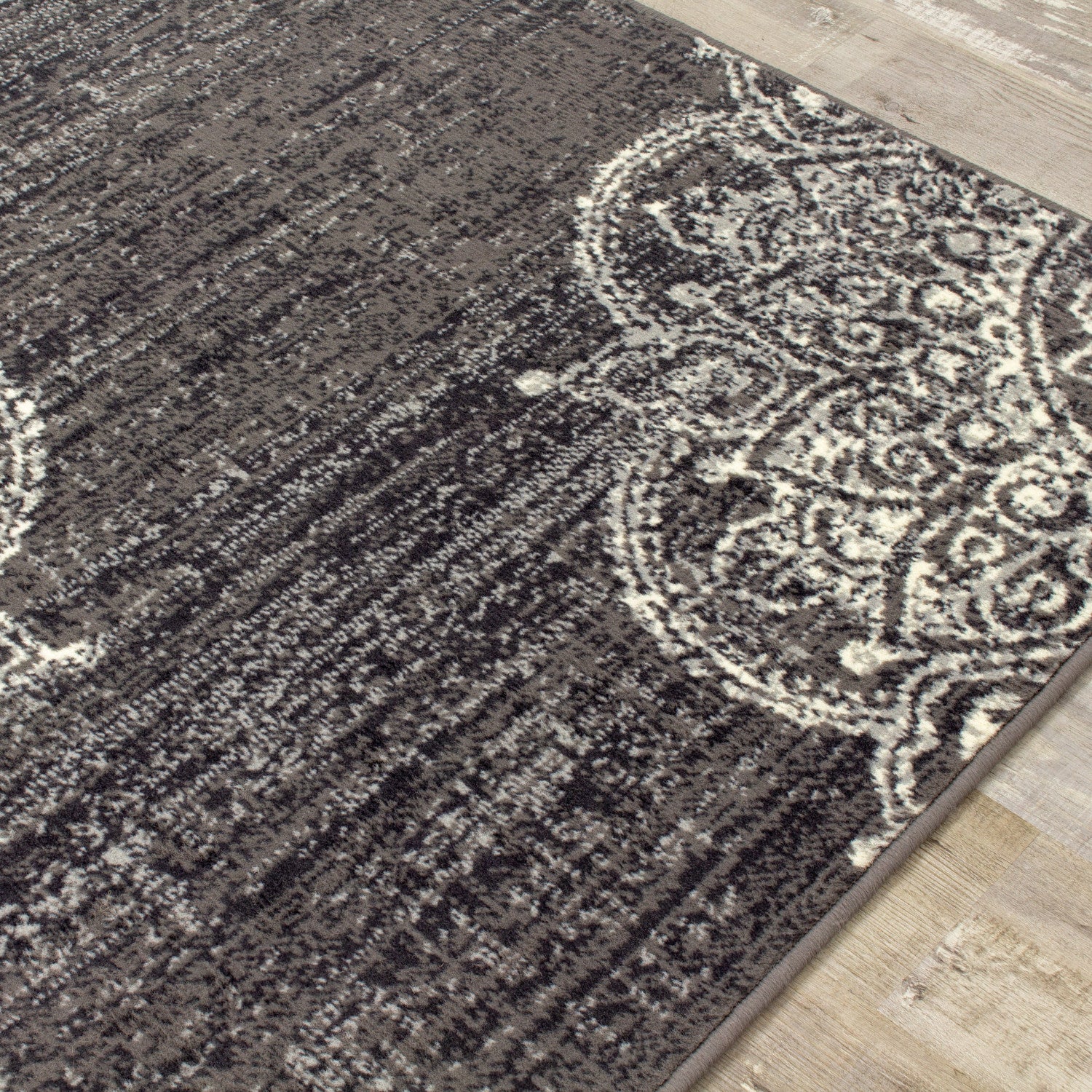 Fiona Medallion Stamps Area Rug - 8' X 10' - Grey/Cream