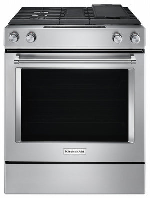 KitchenAid Cuisinière bi-combustion 6,4 pi³ à évacuation descendante inox KSDG950ESS