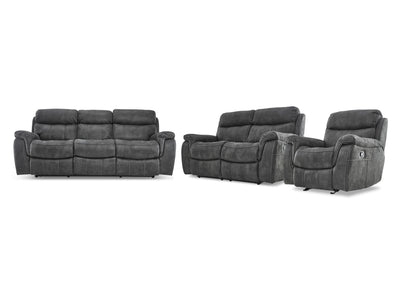 Morrow II Ens. sofa, causeuse et fauteuil berçant inclinables – gris