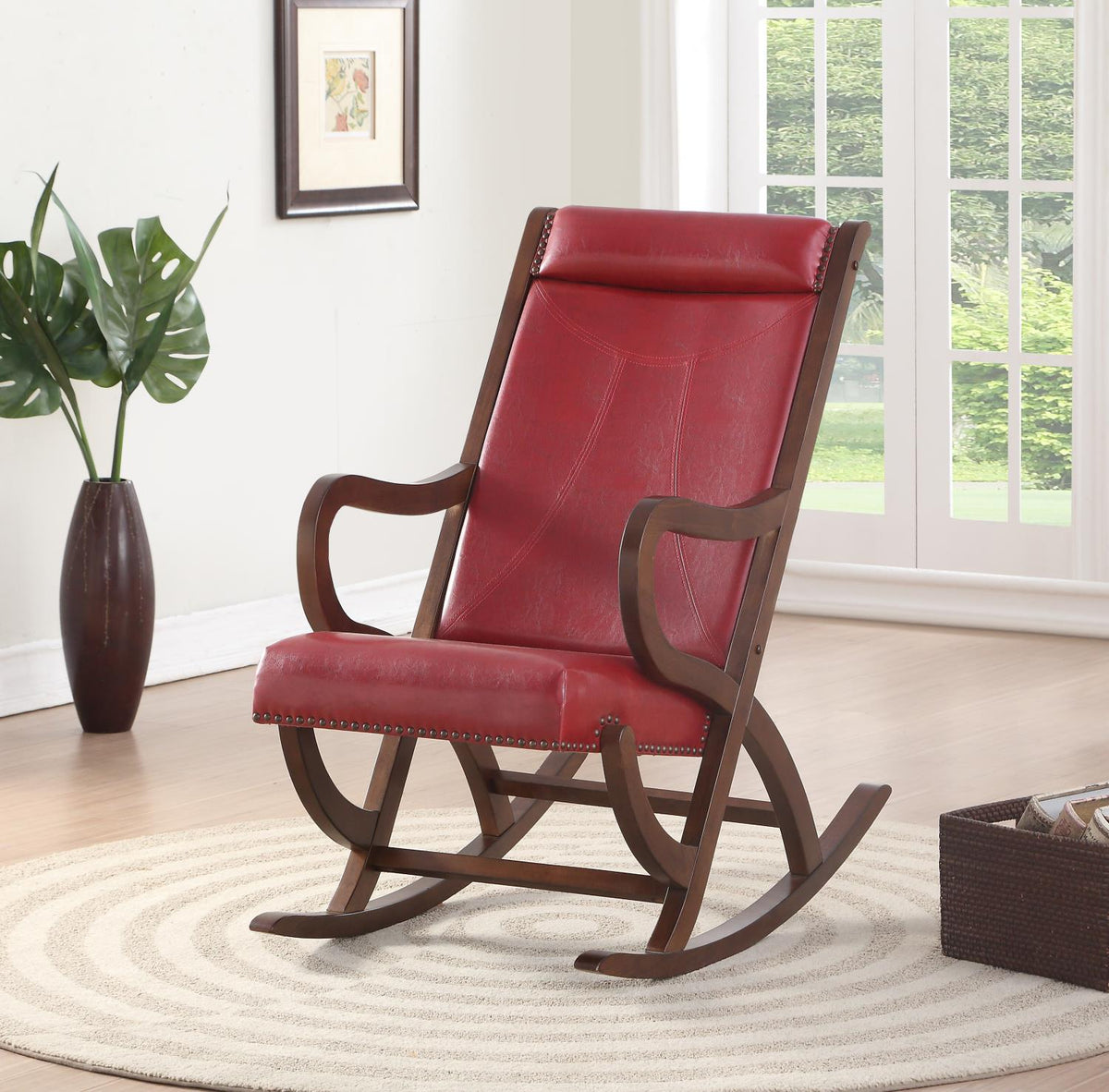 Arthur Rocking Chair - Burgundy/Walnut