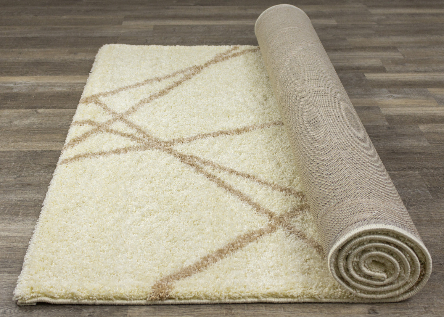 Finesse Lines Crossing Shag Area Rug - 8' X 11' - Cream/Beige