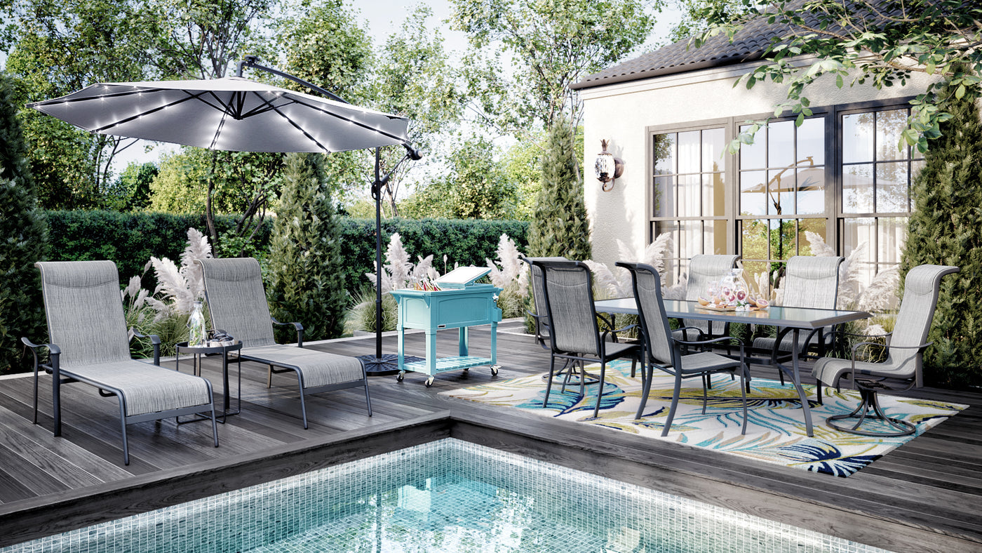 Hanlan 84" Outdoor Dining Table - Charcoal/Glass