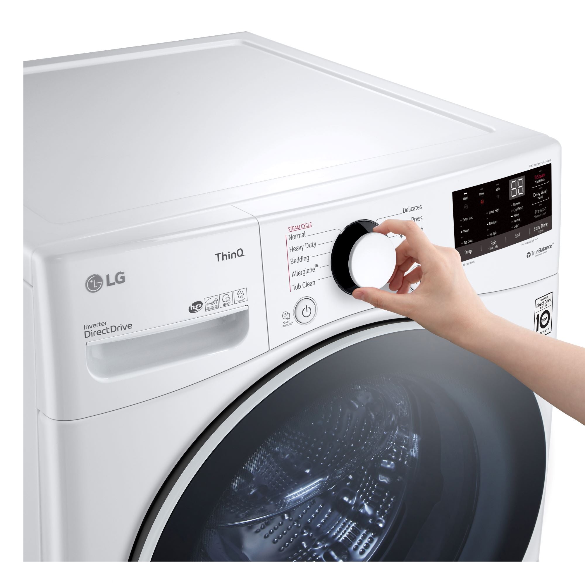 LG White Smart Wi-Fi Enabled Steam Front Load Washer with AI Direct Drive Technology (5.2 Cu.Ft) WM3600HWA