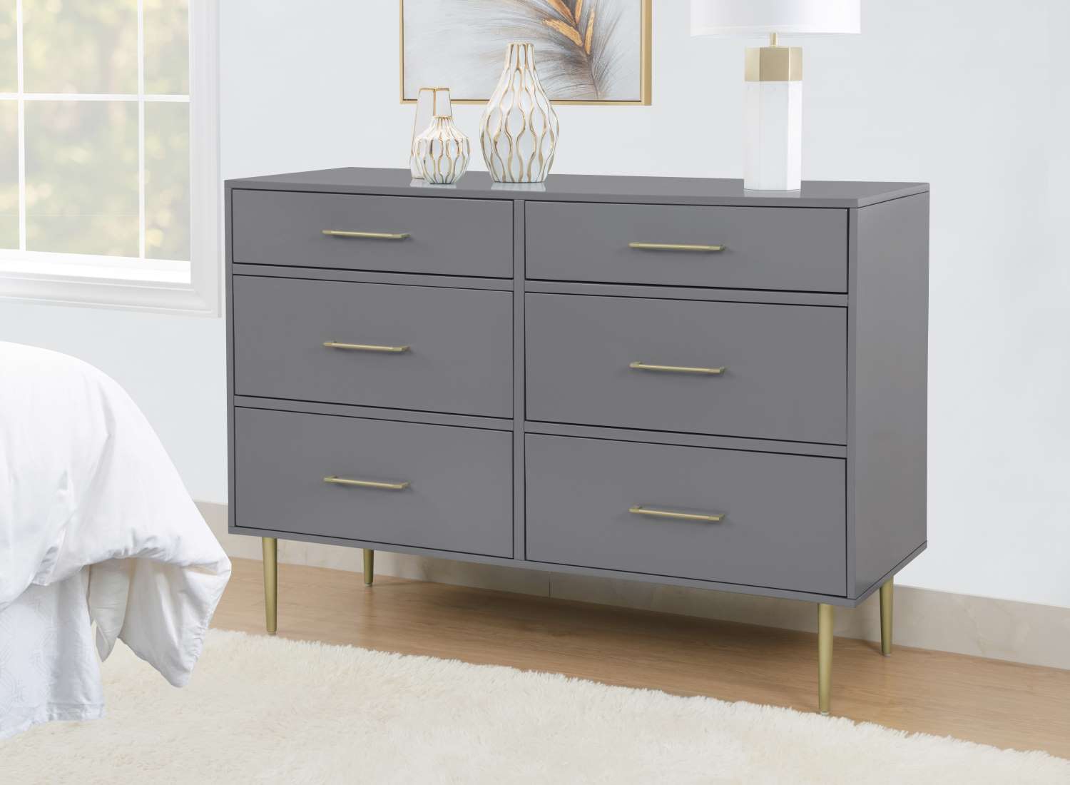 Valerie Glam 6-Drawer Dresser - Dark Grey