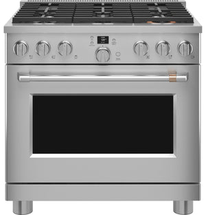 Café Cuisinière intelligente bi-combustion 5,75 pi³ à 6 brûleurs de style commercial avec friture à air 36 po acier inoxydable C2Y366P2TS1