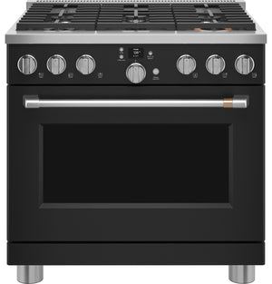 Café Cuisinière intelligente bi-combustion 5,75 pi³ à 6 brûleurs de style commercial avec friture à air 36 po noir mat C2Y366P3TD1