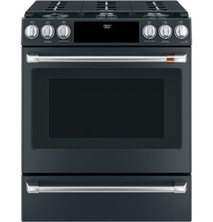Café Cuisinière bi-combustion 5,7 pi³ encastrable à convection avec commandes à l’avant, friture à air et tiroir-réchaud 30 po noir mat CC2S900P3MD1
