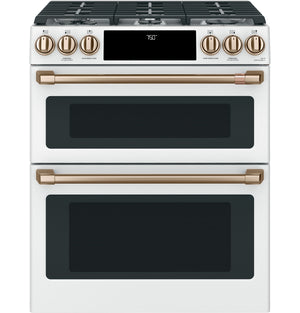 Café Cuisinière au gaz 6,7 pi³ encastrable à four double à convection et friture à air 30 po blanc mat CCGS750P4MW2