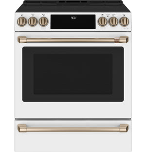 Café Cuisinière à induction 5,7 pi³ encastrable à convection avec commandes à l’avant et tiroir-réchaud 30 po blanc mat CCHS900P4MW2