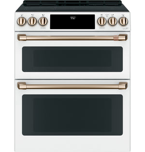 Café Cuisinière à induction 7,0 pi³ encastrable, four double à convection et commandes à l’avant 30 po blanc mat - CCHS950P4MW2