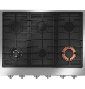 Café Surface de cuisson au gaz 36 po à 6 brûleurs de style commercial acier inoxydable CGU366P2TS1