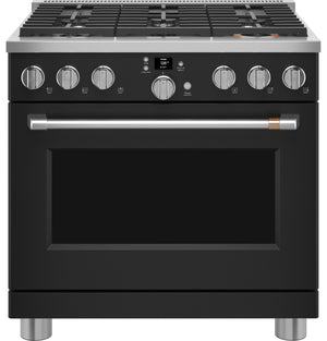 Café Cuisinière intelligente au gaz 6,2 pi³ de style commercial 36 po noir mat CGY366P3TD1