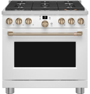 Café Cuisinière intelligente au gaz 6,2 pi³ de style commercial 36 po blanc mat CGY366P4TW2