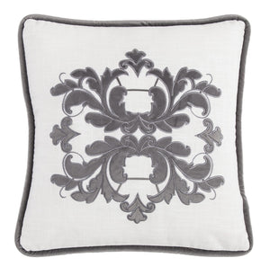 Roanake Embroidery Decorative Pillow - White / Grey