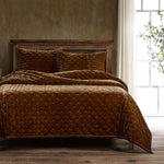 Sierpnia 3-Piece Silk Look Velvet Queen Quilt Set - Copper Brown