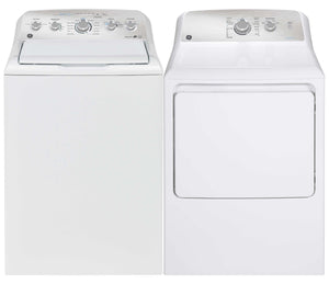 GE Laveuse à chargement par le haut 4,9 pi³ et sécheuse électrique 7,1 pi³ blanc GTW490BMRWS/GTD40EBMRWS