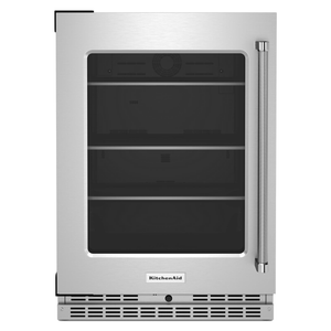 KitchenAid Réfrigérateur 5,2 pi³ sous le comptoir avec porte vitrée et tablettes avec accent métallique 24 po acier inoxydable KURL314KSS