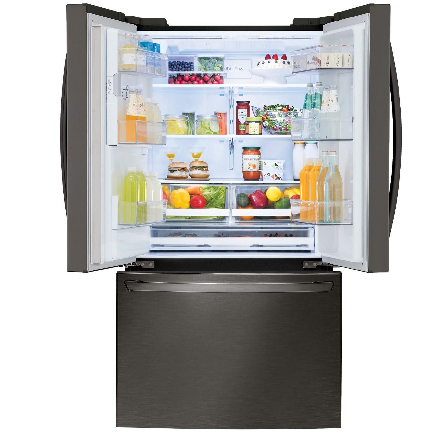 LG 36" 28 Cu. Ft. Smudge Resistant Black Stainless Steel French Door Refrigerator with Ice & Water Dispenser - LRFS28XBD