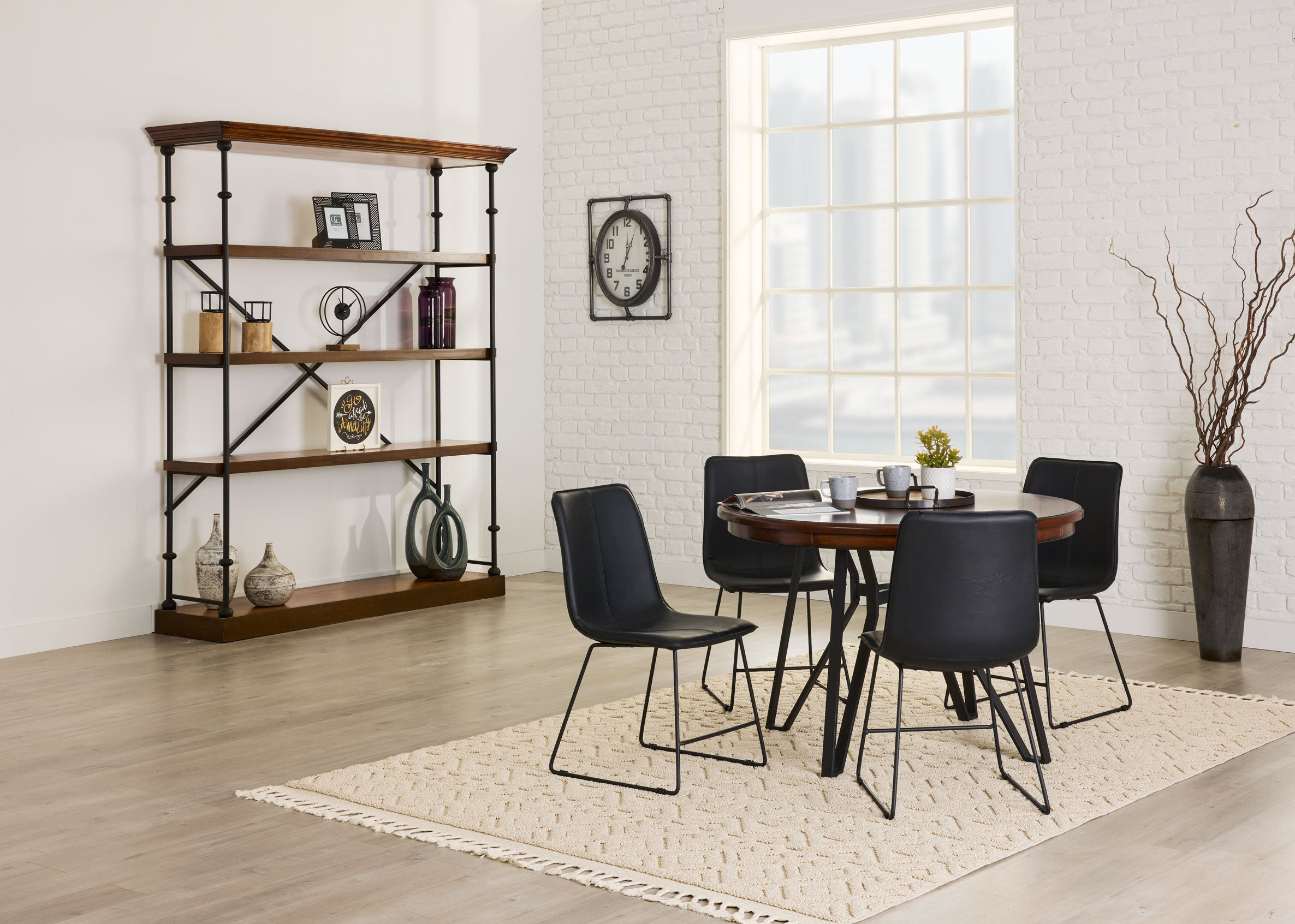 Leo 5-Piece Dining Set - Brown Cherry, Black