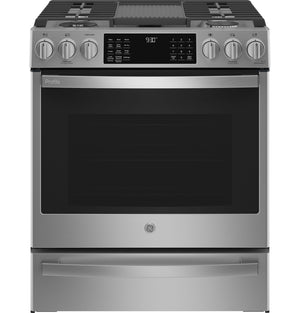 GE Profile Cuisinière intelligente bi-combustion 5,7 pi³ encastrable avec friture à air acier inoxydable résistant aux traces de doigts PC2S930YPFS